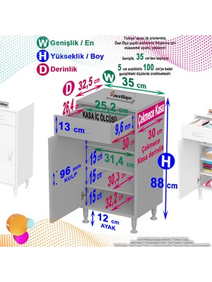 Modilayn Emir 35 x 88 x 32,5 cm 1 Çekmece 1 Kapak 3 Raf 4 Bölme Çok Amaçlı Banyo & Mutfak Dolabı 