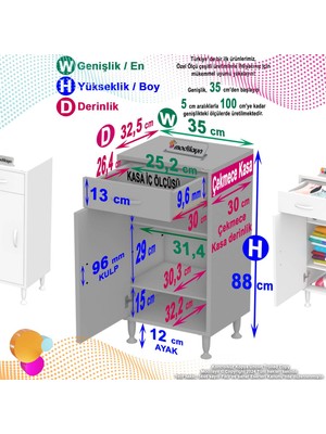 Modilayn Emir 35 x 88 x 32,5 cm 1 Çekmece 1 Kapak 2 Raf 3 Bölme Çok Amaçlı Banyo & Mutfak Dolabı 