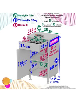 Modilayn Emir 35 x 88 x 32,5 cm 1 Çekmece 1 Kapak 1 Raf 2 Bölme Çok Amaçlı Banyo & Mutfak Dolabı 