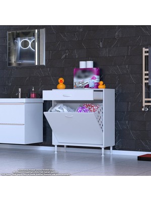 Modilayn Emir 75 x 88 x 32,5 cm 2 Göz Sepetli Kirli Çamaşır Banyo Dolabı Piratik Çok Foksiyonlu Düzenleyici Dolap