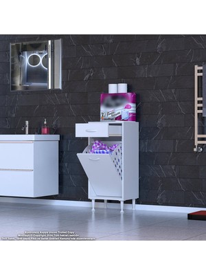 Modilayn Emir 40 x 88 x 32,5 cm 1 Göz Sepetli Kirli Çamaşır Banyo Dolabı Piratik Çok Foksiyonlu Düzenleyici Dolap