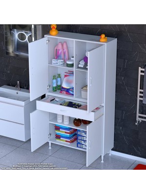 Modilayn Yeni Afra 95X173X32,5 cm 1 Çekmece 4 Kapak 3 Raf 6 Bölme Çok Amaçlı Banyo & Mutfak Dolabı 