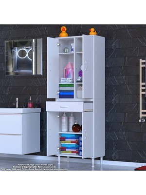 Modilayn Yeni Afra 65 x 173 x 32,5 cm 1 Çekmece 4 Kapak 5 Raf 8 Bölme Çok Amaçlı Banyo & Mutfak Dolabı 