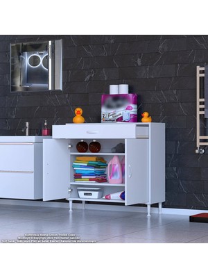 Modilayn Emir 90 x 88 x 32,5 cm 1 Çekmece 2 Kapak 2 Raf 3 Bölme Çok Amaçlı Banyo & Mutfak Dolabı 