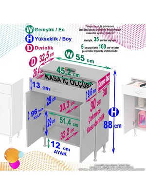 Modilayn Emir 55X88X32,5 cm 1 Çekmece 2 Kapak 1 Raf 2 Bölme Çok Amaçlı Banyo & Mutfak Dolabı 