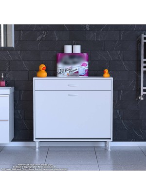 Modilayn Emir 100 x 88 x 32,5 cm 3 Göz Sepetli Kirli Çamaşır Banyo Dolabı Piratik Çok Foksiyonlu Düzenleyici Dolap