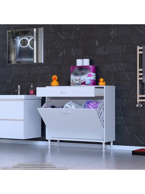 Modilayn Emir 100 x 88 x 32,5 cm 3 Göz Sepetli Kirli Çamaşır Banyo Dolabı Piratik Çok Foksiyonlu Düzenleyici Dolap