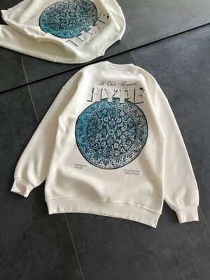 Tarz Yeri Kadın Üç Iplik Bisiklet Yaka Baskılı Sweatshirt - Beyaz