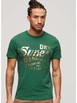 Superdry Bisiklet Yaka Baskılı Yeşil Erkek T-Shirt M1011901A2BA_METALLIC Workwear Grap