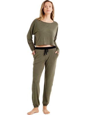 Blackspade Yuvarlak Yaka Çizgili Yeşil Kadın Pijama Takımı 60478