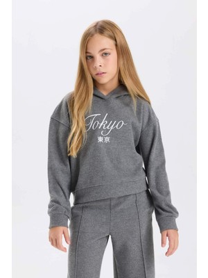 DeFacto Kız Çocuk Kapüşonlu Baskılı Selanik Kumaş Sweatshirt D4294A824WN