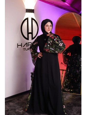 Harika Wear Siyah Çiçekli Abaya Ferace