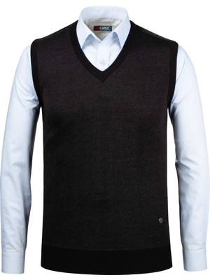 Çizgi Triko Erkek V Yaka Triko Süveter Desenli Renkli Kışlık Çelik Örgü Klasik Kalıp - 5015H