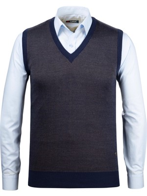 Çizgi Triko Erkek V Yaka Triko Süveter Desenli Renkli Kışlık Çelik Örgü Klasik Kalıp - 5015H