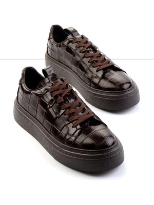 Bambi Kahve Kroko Hakiki Deri Erkek Sneaker E01589214311