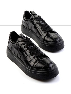 Bambi Siyah Kroko Hakiki Deri Erkek Sneaker E01589214311