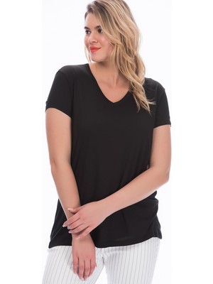 Şans Kadın Haki Viskon V Yaka Bluz 65N15454