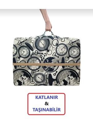 Mor Minder Katlanır Yer Yatağı ve Tek Kişilik Sünger Katlanır Minder Yatak 70X180 cm 6 cm Saat  Desen