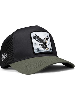 Black Börk V1 Trucker Kartal - 6 Kod Logolu Unisex Haki Siperli-Siyah Şapka