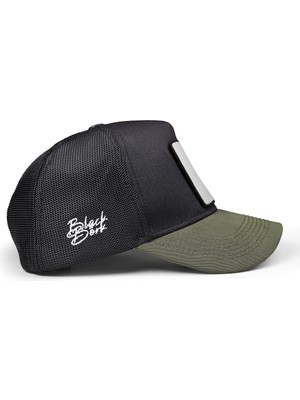 Black Börk V1 Trucker Kartal - 6 Kod Logolu Unisex Haki Siperli-Siyah Şapka