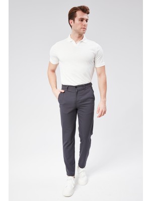 Erkek Chino Arka Cep Fleto Klasik Pantolon Antrasit