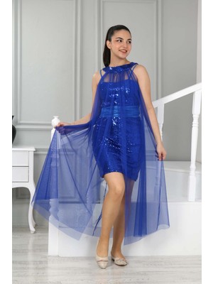 Kız Çocuk Pul Payetli Saks Mavi Abiye Elbise Mezuniyet Düğün KIYAFETI-ABY-2000
