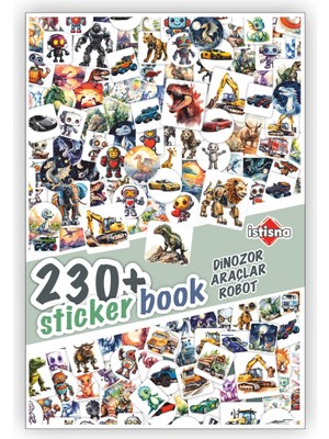 230 Dinozor Araçlar Robot Sticker Book Etiket Kitabı Sticker Defteri A5 Boyut Etiket Seti