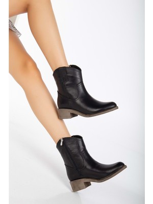 Analin Shoes Kadın Deri Kovboy Bot - Siyah