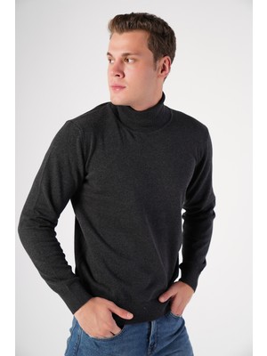 Trist Star Erkek Antrasit %100 Pamuk Balıkçı Yaka Triko Kazak TRIST-1105