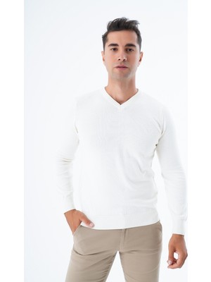 Trist Star Erkek Ekru %100 Pamuk Bisiklet Yaka Triko Kazak TRIST-1102