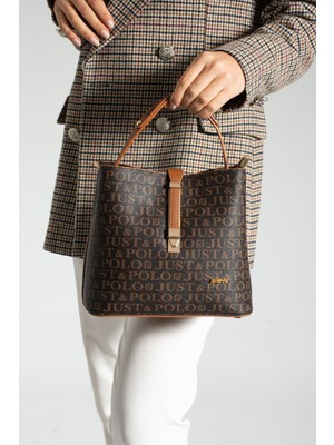 Just Polo Baskı Desenli Su Geçirmez 3 Gözlü Kadın Omuz Çantası 22X20CM