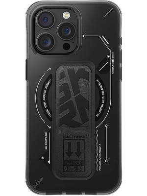iPhone 16 Pro Max Uyumlu Kılıf Magsafe Şarj Özellikli Teknoloji Desenli Standlı Skinarma Helio Siyah