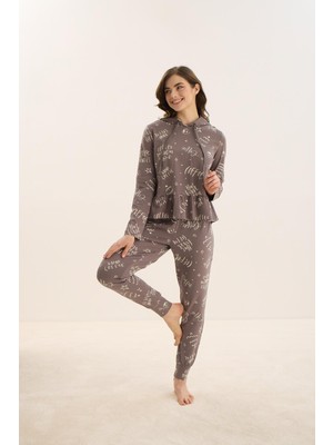 Kadın Uzun Kol Kapüşonlu Antrasit Pijama Takım C4T8N9O51
