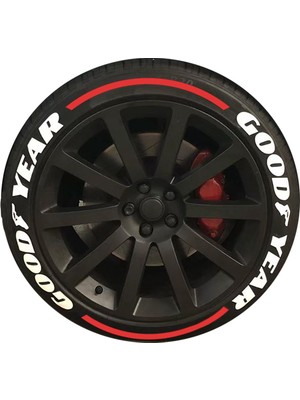 Performance Stickers Good Year + Şerit Lastik Yazısı 8 adet Araç Lastik Stickeri Büyük Boy Tüm Lastik Yanaklarına Uyumlu