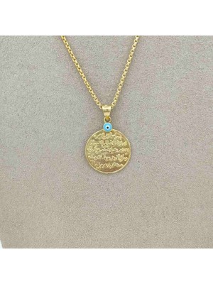 By Burak Gold Dualı Plaka Nazar Boncuklu Kolye Ucu – KLU0245