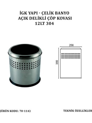 Çelik Banyo Açık Delikli Çöp Kovası 12 Lt Gri (70-114)