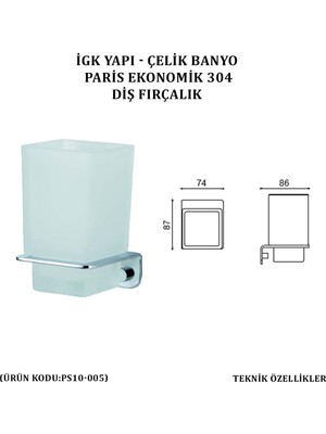 Çelik Banyo Paris Montajlı Diş Fırçalık (PS10-005)