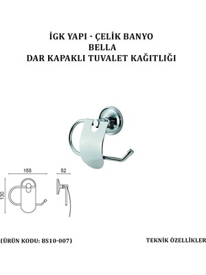 Çelik Banyo Bella Dar Kapaklı Tuvalet Kâğıtlığı (BS10-007)