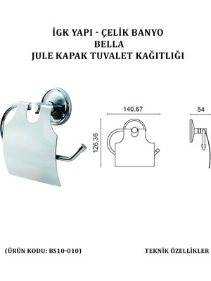 Çelik Banyo Bella Jule Kapak Tuvalet Kâğıtlığı (BS10-010)