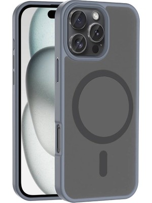 ZORE Apple iPhone 16 Pro Kılıf Magsafe Şarj Özellikli Mat Arka Yüzey Sio Kapak-Gri