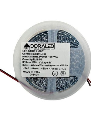 3mm 5V 120 Ledli Şerit LED 3000K Gün Işığı 5m