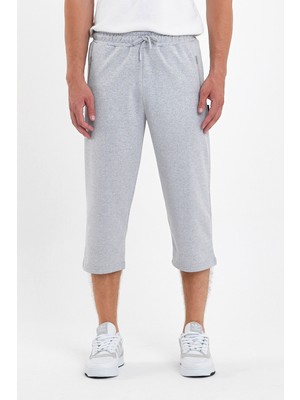 Comeor Erkek Cepleri Fermuarlı Gri Bermuda Diz Altı Kapri Beli Ayarlanabilir Lastikli Uzun Şort