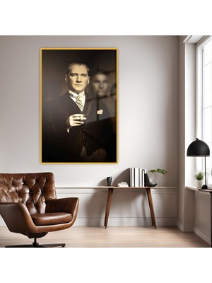 Gaagart Metal Çerçeveli Temperli Cam Ofis Tablosu Kemal Atatürk