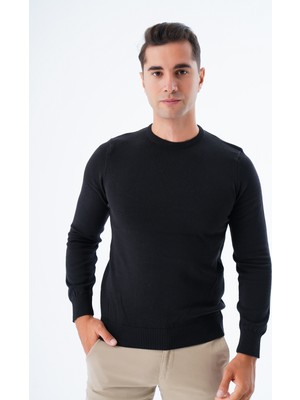 Trist Star  Erkek Siyah  %100 Pamuk Bisiklet Yaka Triko Kazak TRIST-1101