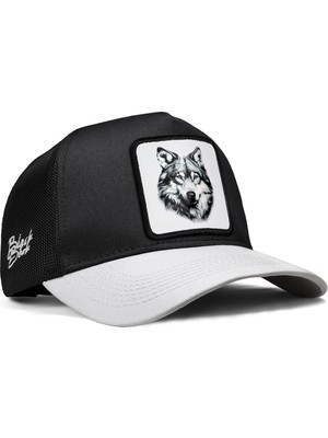 Black Börk V1 Trucker Kurt -5sb Kod Logolu Unisex Beyaz Siperli-Siyah Şapka