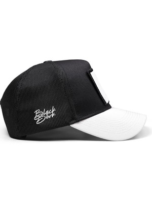 Black Börk V1 Trucker Kurt -5sb Kod Logolu Unisex Beyaz Siperli-Siyah Şapka