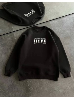 Kadın Üç Iplik Bisiklet Yaka Baskılı Sweatshirt - Siyah