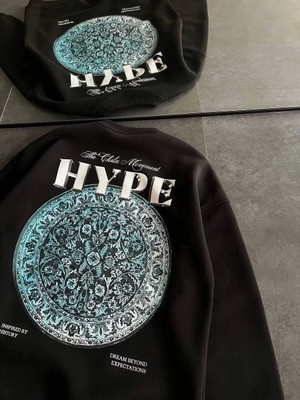 Kadın Üç Iplik Bisiklet Yaka Baskılı Sweatshirt - Siyah