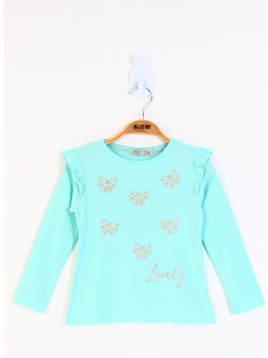 Toontoy Kız Çocuk Fiyonk Baskılı Tişört