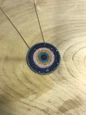 Canka İri Nazar Boncuğu Taşlı Gümüş Kolye